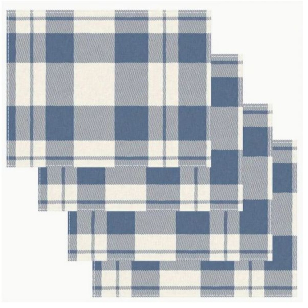 4 piece Placemat Set 12x18in Woven Polyester Blue & White Check
